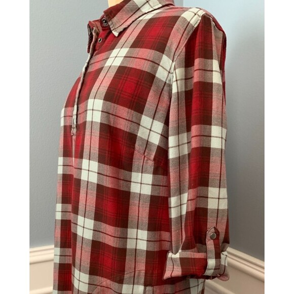 Duluth Trading Shirt Womens L Plaid Flannel Tunic Snap Tab Long Sleeve Pullover - Picture 2 of 11
